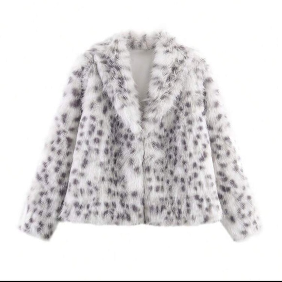 Luxury vintage style faux fur leopard fur coat gray white fur trimmed - Picture 4 of 13